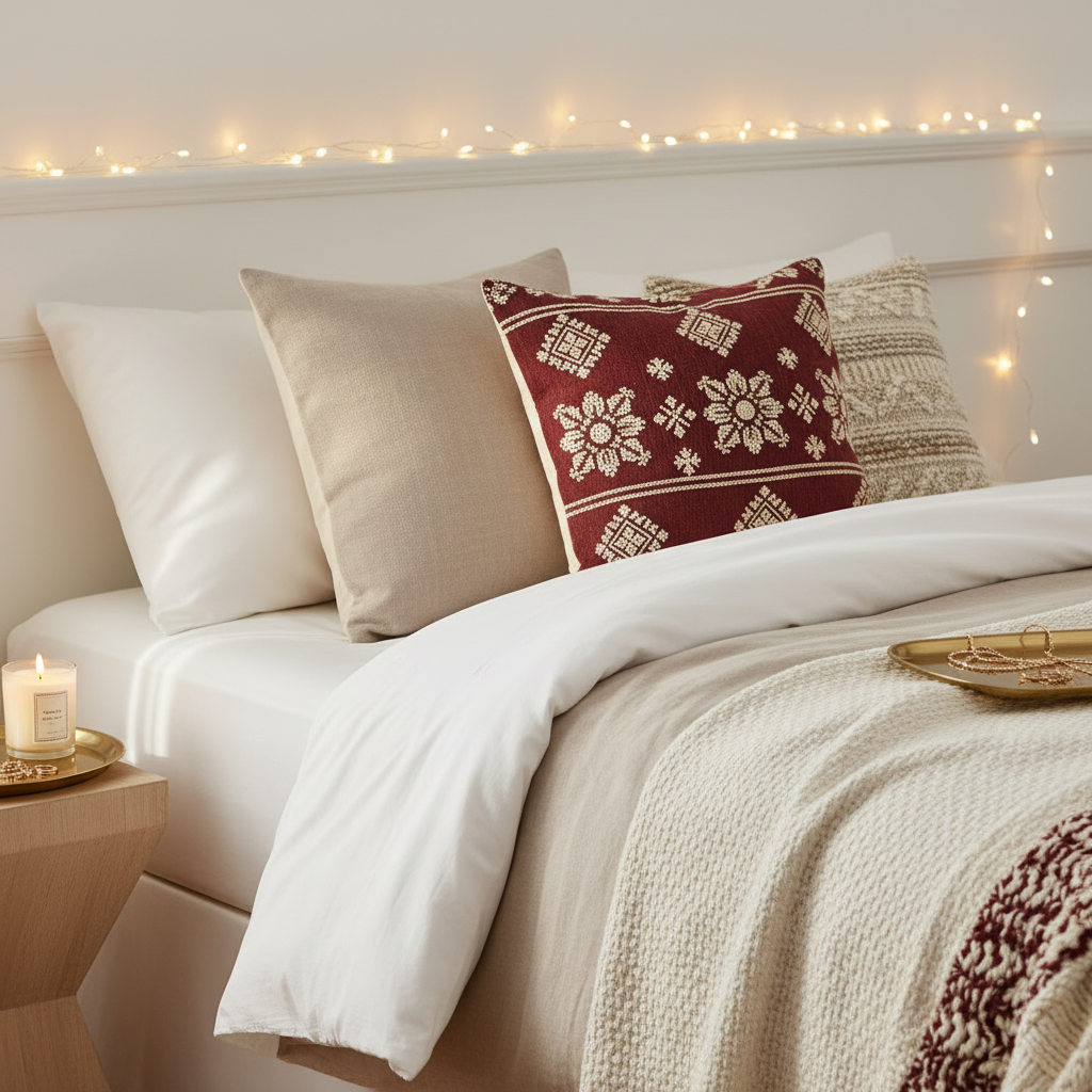 Cozy Throw Pillow - Bed Setup